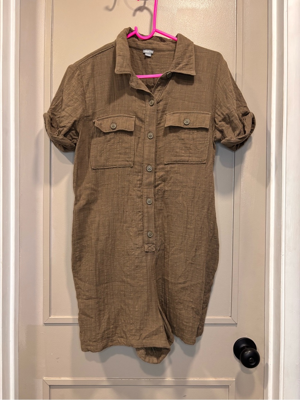 Aerie Button-Front Shirt Romper with Chest Pockets